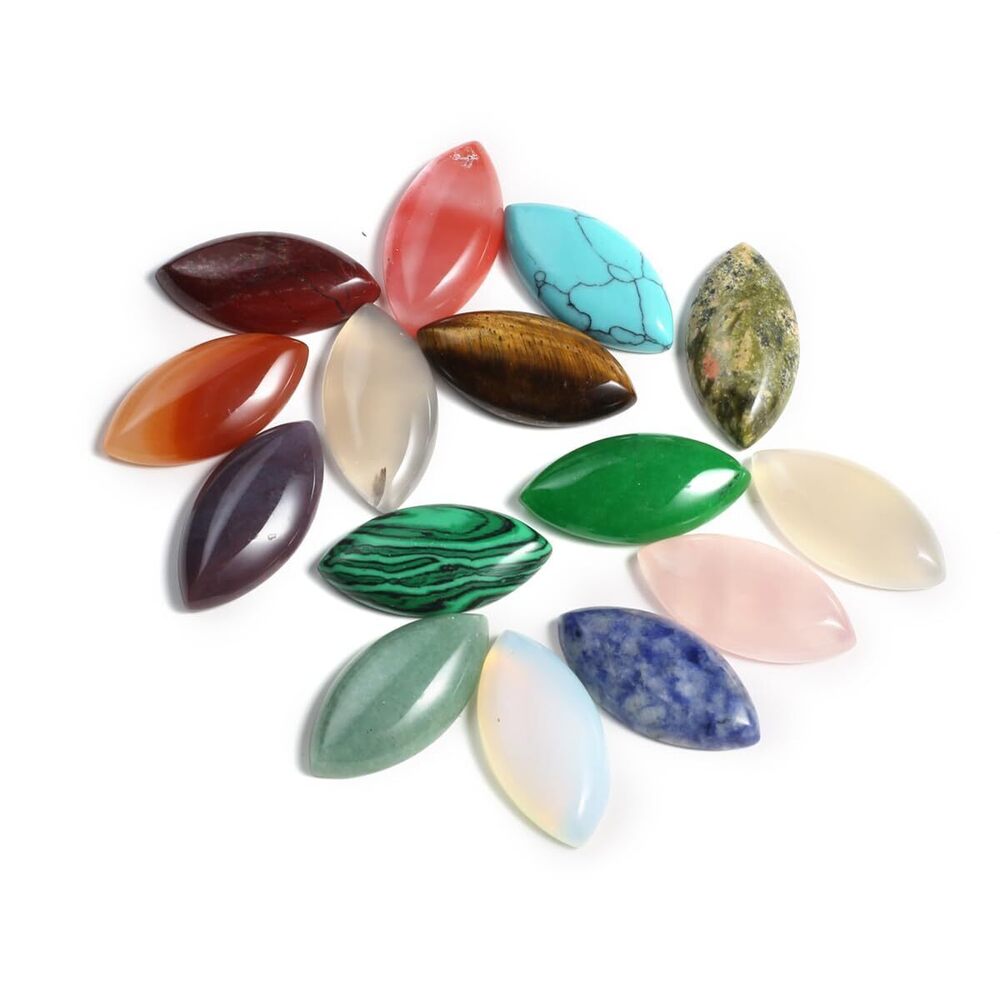4363 20 Pcs Natural Stone Cabochons Marquise Shape Mixed Crystal Agate